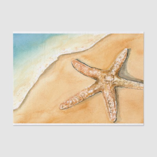 Waterverf Zeester Op Strand Tissuepapier (Voorkant)