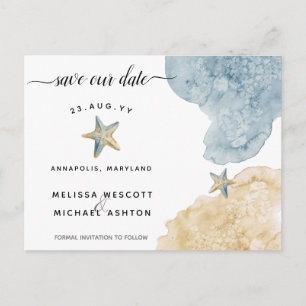 Waterverf Zeesterren Kust Save Our Date Aankondigingskaart
