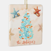 Waterverf zeesterren schelpen zandstrand kerst keramisch ornament (Rechts)