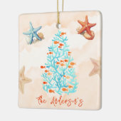 Waterverf zeesterren schelpen zandstrand kerst keramisch ornament (Links)