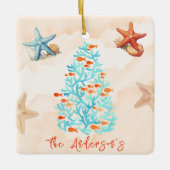 Waterverf zeesterren schelpen zandstrand kerst keramisch ornament (Voorkant)