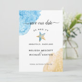 Waterverf zeesterren strand moderne kustbruiloft save the date (Staand voorkant)