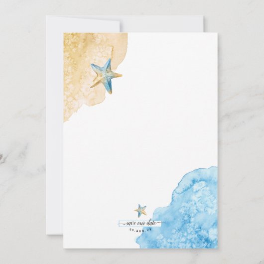 Waterverf zeesterren strand moderne kustbruiloft save the date (Achterkant)