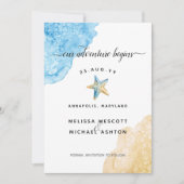 Waterverf zeesterren strand moderne kustbruiloft save the date (Voorkant)