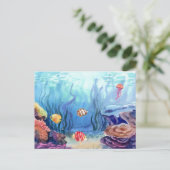 Waterverf Zeevaartkoraal en vis Briefkaart (Staand voorkant)