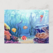 Waterverf Zeevaartkoraal en vis Briefkaart (Voorkant)
