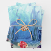 Waterverf Zeevaartkoraal en vis Inpakpapier Vel (In situ)