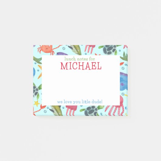 Waterverf Zeewezens Gepersonaliseerde Lunchbriefje Post-it® Notes (Voorkant)