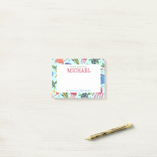 Waterverf Zeewezens Gepersonaliseerde Lunchbriefje Post-it® Notes (Op bureau)