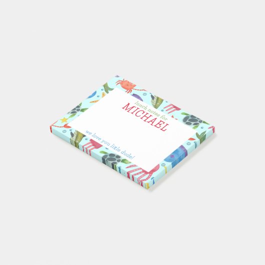 Waterverf Zeewezens Gepersonaliseerde Lunchbriefje Post-it® Notes (Schuin)