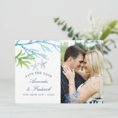 Waterverf zeewier Beach Weddenschap Save the Date (Staand voorkant)