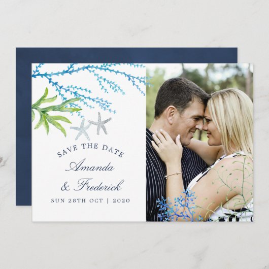 Waterverf zeewier Beach Weddenschap Save the Date (Voorkant / Achterkant)
