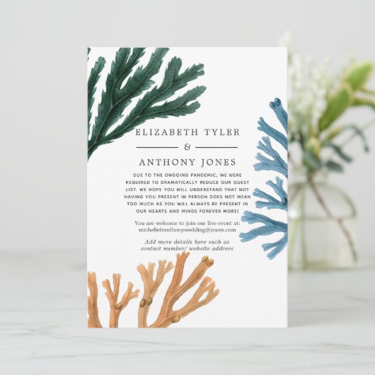 Waterverf zeewier gereduceerde bruiloft gasten lij aankondiging (Staand voorkant)