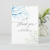 Waterverf Zeewier Strand Bruiloft Thema Bruidsfees Bedankkaart (Staand voorkant)