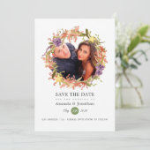 Waterverf zeewier strand thema bruiloft foto save the date (Staand voorkant)