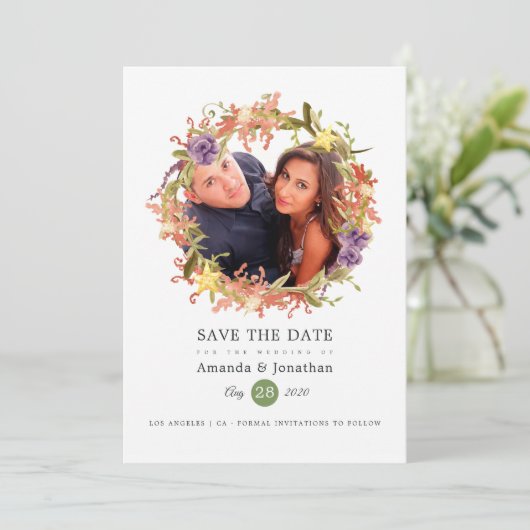 Waterverf zeewier strand thema bruiloft foto save the date (Staand voorkant)