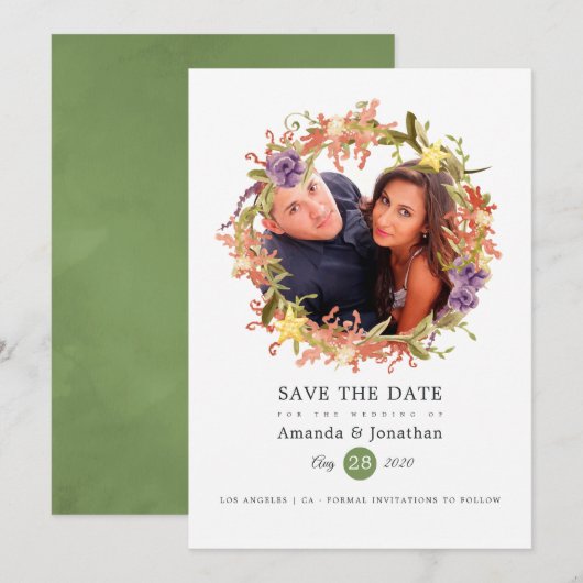 Waterverf zeewier strand thema bruiloft foto save the date (Voorkant / Achterkant)