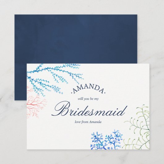 Waterverf-zeewier-strand-thema: mijn bridesmaid kaart (Voorkant / Achterkant)
