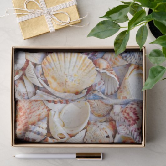 Waterverf zeezeilschelpen zeestrand tissuepapier (Geschenk)
