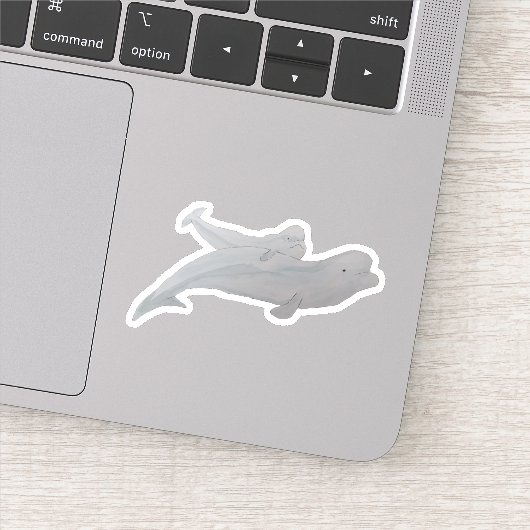 Waterverf zeezoogdier moeder Baby beluga walvis Sticker (Detail)