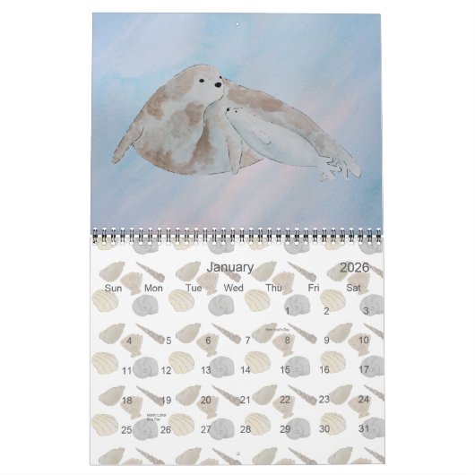 Waterverf zeezoogdieren kalender (Jan 2026)