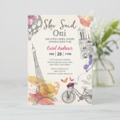 Waterverf zei ze Oui Eiffeltoren Vrijgezellenfeest Kaart (Staand voorkant)