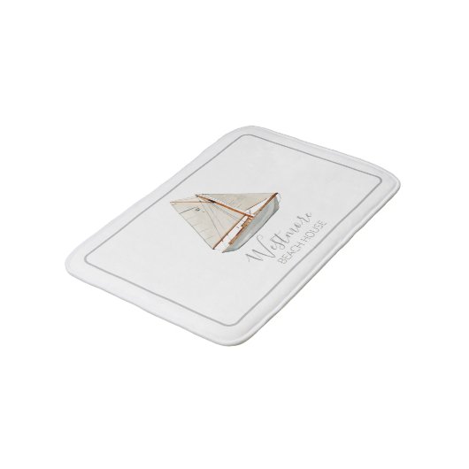 Waterverf Zeilboot Beach House Badmat (Gekanteld)