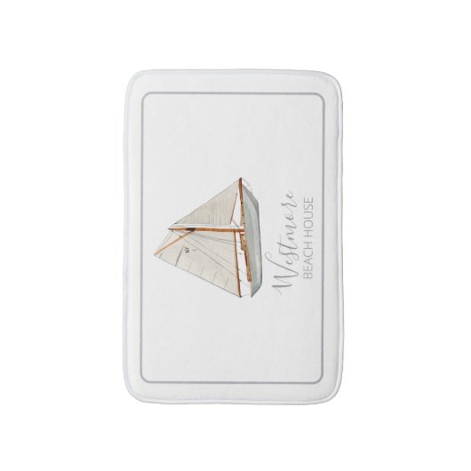 Waterverf Zeilboot Beach House Badmat (Voorkant Verticaal)