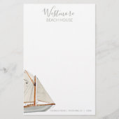 Waterverf Zeilboot Beach House Briefpapier (Voorkant)