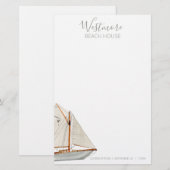 Waterverf Zeilboot Beach House Briefpapier (Voorkant / Achterkant)