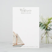 Waterverf Zeilboot Beach House Briefpapier (Staand voorkant)