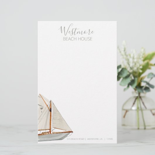 Waterverf Zeilboot Beach House Briefpapier (Staand voorkant)