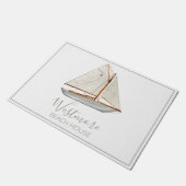 Waterverf Zeilboot Beach House Deurmat (Schuin)