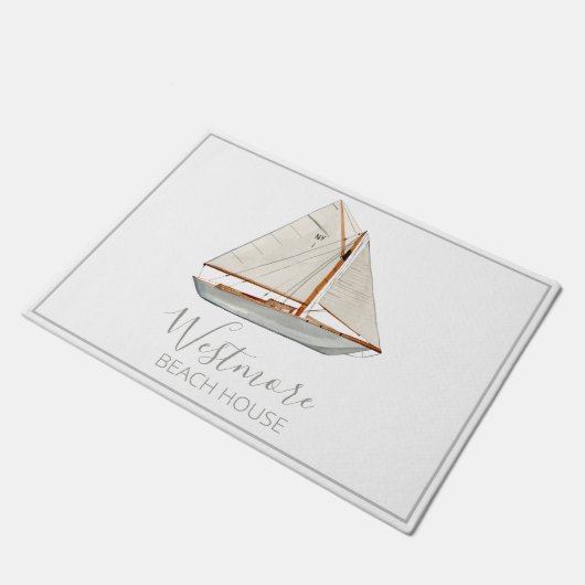 Waterverf Zeilboot Beach House Deurmat (Schuin)