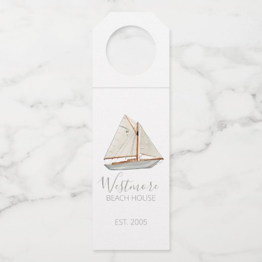 Waterverf Zeilboot Beach House Flessenhanger (Voorkant)