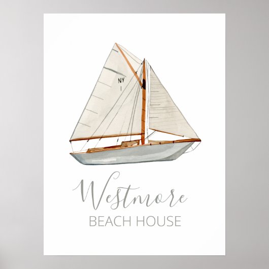 Waterverf Zeilboot Beach House Poster (Voorkant)