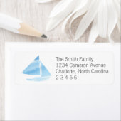 Waterverf Zeilboot Blauw Retouradres Etiket (Insitu)