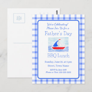 Waterverf Zeilboot Blauwe Check VADERDAG Briefkaart