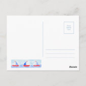 Waterverf Zeilboot Blauwe Check VADERDAG Briefkaart (Achterkant)