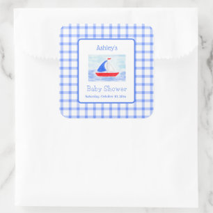 Waterverf Zeilboot Blauwe Controle Baby Shower Vierkante Sticker