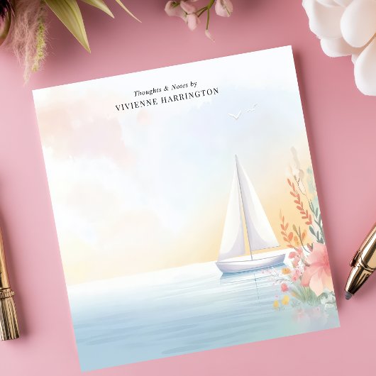 Waterverf Zeilboot Bloemstuk Persoonlijk Notitieblok