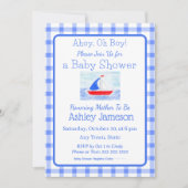 Waterverf Zeilboot Blue Check Baby shower Kaart (Voorkant)