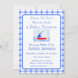 Waterverf Zeilboot Blue Check Baby shower Kaart