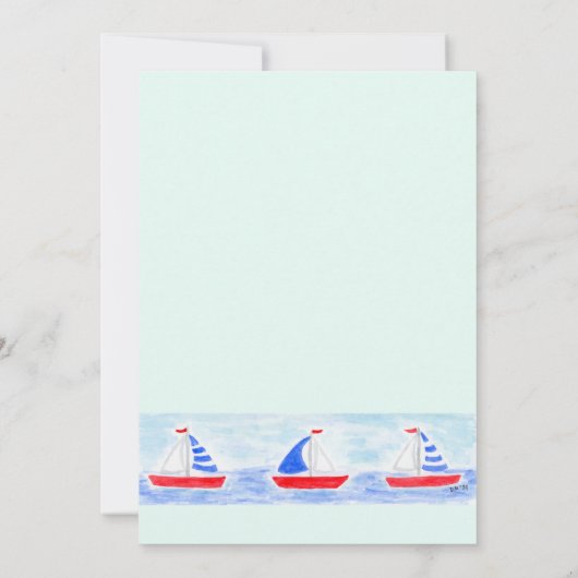 Waterverf Zeilboot Blue Check Baby shower Kaart (Achterkant)