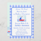 Waterverf Zeilboot Blue Check Baby shower Kaart (Voorkant / Achterkant)