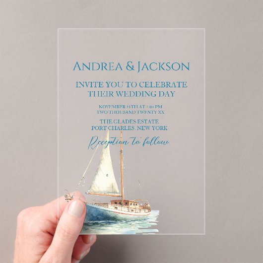 Waterverf zeilboot bruiloft acryl uitnodigingen (Insitu (Draagbaar))