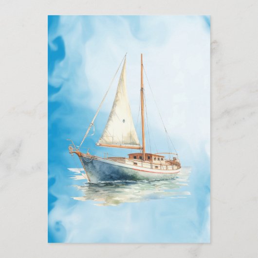 Waterverf zeilboot bruiloft advieskaart (Achterkant)