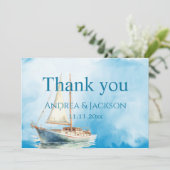 Waterverf zeilboot bruiloft Dank u Bedankkaart (Staand voorkant)