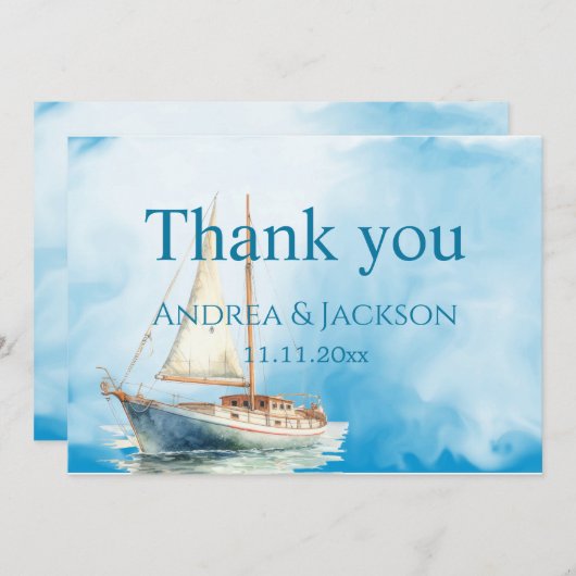 Waterverf zeilboot bruiloft Dank u Bedankkaart (Voorkant / Achterkant)