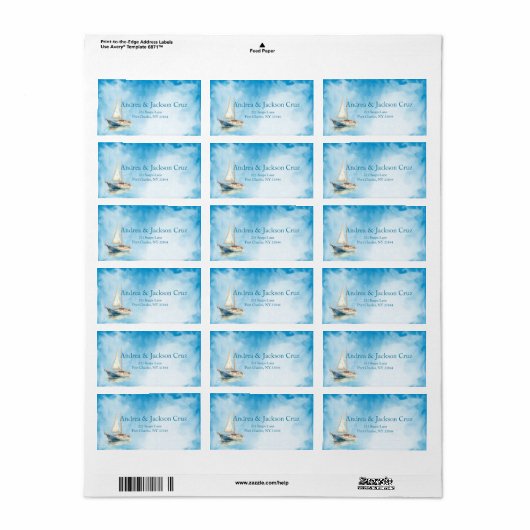 Waterverf zeilboot bruiloft etiket (Full Sheet)